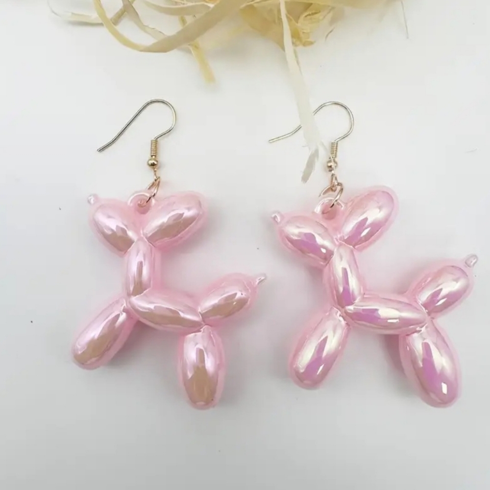 Pink Balloon Dog Earrings